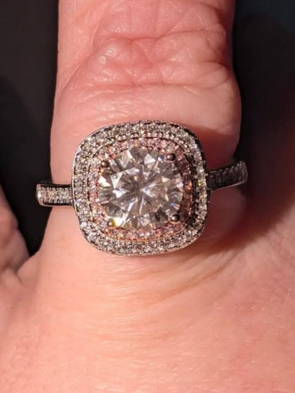 Sterling Silver pink halo moissanite ring